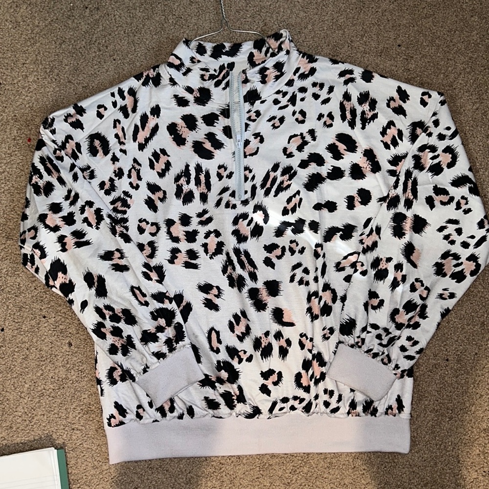 Gray Leopard 1/4 Zip Pullover - Medium